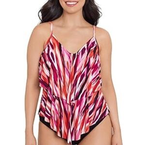 Trimshaper NWT Women's Ronnie Pink & Red Swim Tankini Swimsuit Top Size 18W